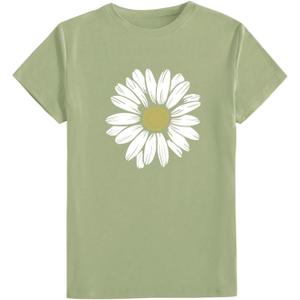 SHENHE Women's Rhinestone Tops Short Sleeve Crew Neck Floral Print T Shirts (S)