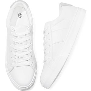 Adokoo Women's Fashion Sneakers PU Leather Casual Shoes White Tennis Low Top Shoes Womens Lace Up Sneakers , Size 8.5