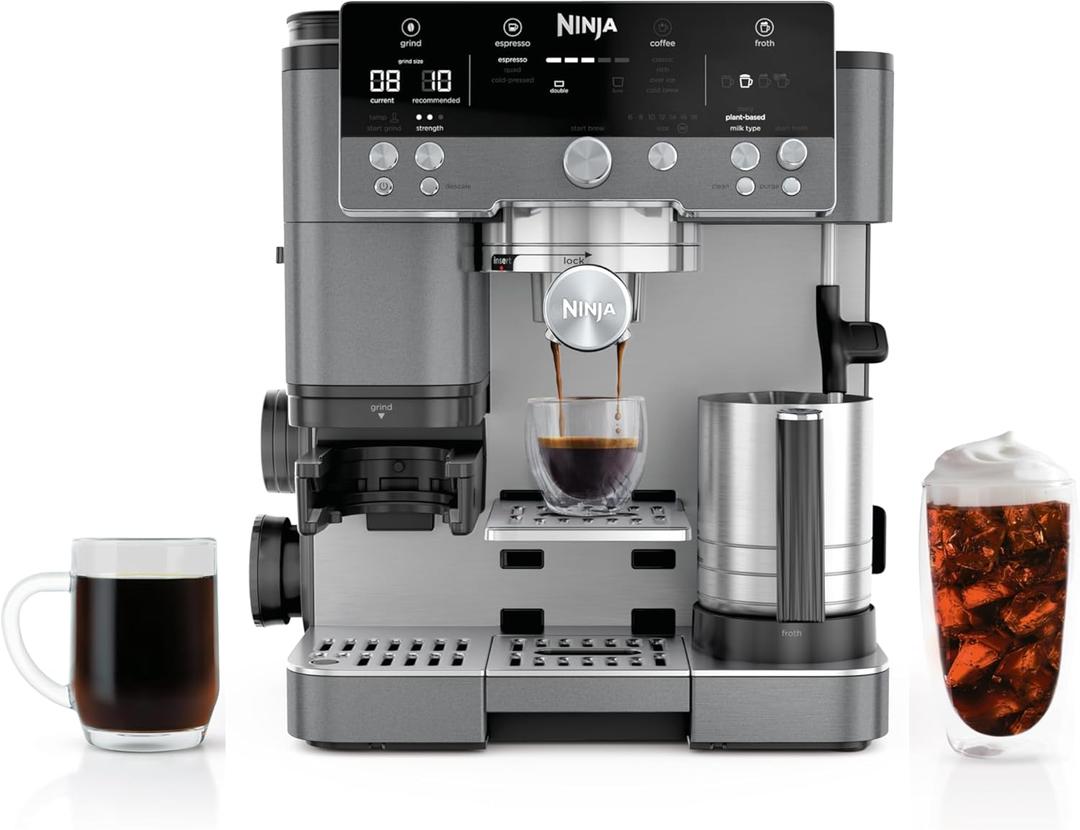 Ninja Luxe Caf Premier 3-in-1 Espresso Machine, Drip Coffee, & Rapid Cold Brew | Built-in Coffee Grinder, Hands-Free Milk Frother, Assisted Tamper for Cappuccinos & Lattes | Gunmetal | ES601GM