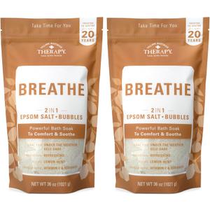 Village Naturals Breathe Foaming Body Soak, Epsom Salt, Essential Oils, Soothing Bubbles, Sea Salt 36 oz, Pack of 2