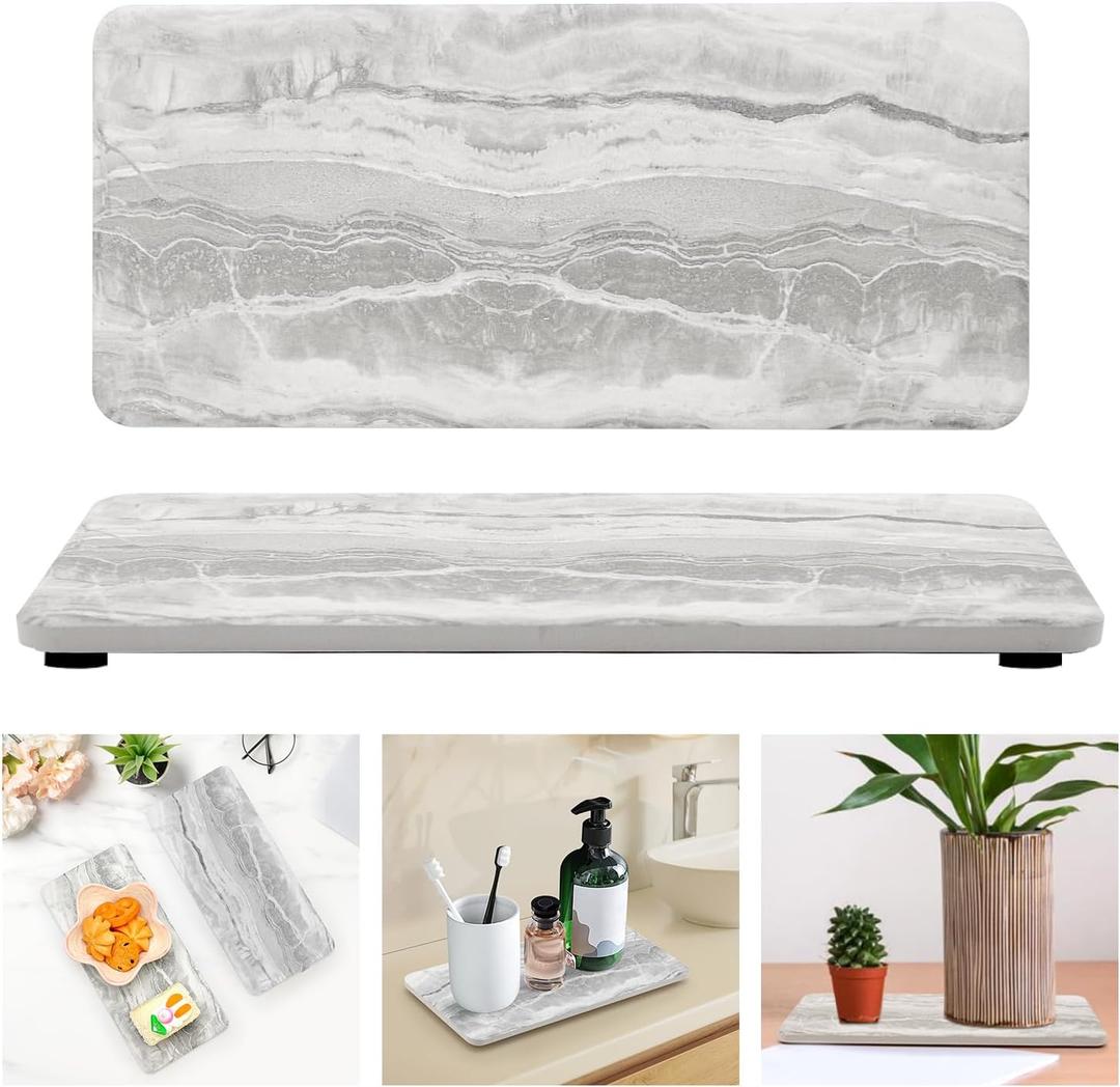 2 Pcs Stone Drying Trays for Bathroom Kitchen Sink Accessories Hand Soap Dispenser Tray Water Absorbing Marble Dish Soap Holder Diatomite Instant Dry Kitchen Tray for Bathroom Sink Countertop Trays