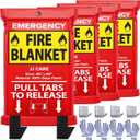 JJ CARE Fire Blanket  4 Packs with Hooks and Gloves  40 x 40 Fire Blankets Emergency for Home and Kitchen, High Heat Resistant and Flame Protection for Kitchen, Car, Office, Camping & Home Safety