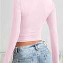 SOLY HUX Women's Ruched Tops V Neck Long Sleeve Tee Slim Fitted Dressy Casual T Shirts (Pink, M)