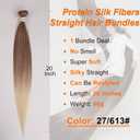 Straight Hair Bundles 1 Pack Protein Fiber Synthetic Hair Weave for Women Straight Bundles Silky Soft, No-Tangle, Natural Look Extensions (27/613#, 20 Inch)