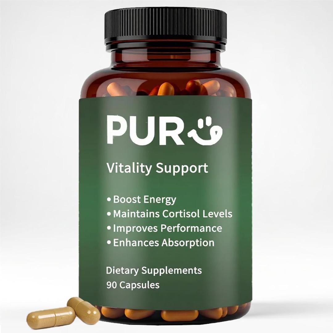 Vitality Support - Men's Pills Blend with Ashwagandha, Shilajit, Black Pepper Extract & Vitamin | Natural & Organic Energy Enhancement - 90 Capsules