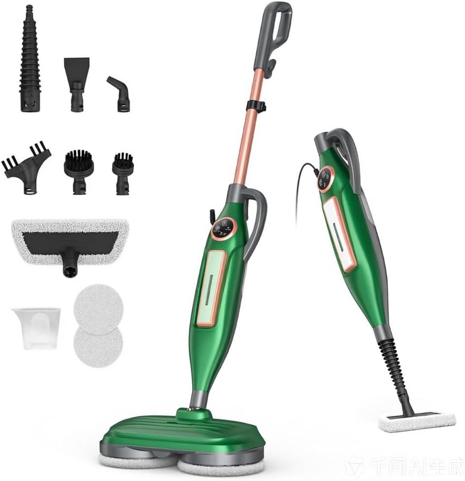 DEVOAC VM6 Scrubbing Steam Mop with Rotating Mop Pads, 10 in 1 Steam Mop, Lightweight Spin Mop & 3 Steam Modes for Hard Floor Laminate Marble Floors (Ebony)