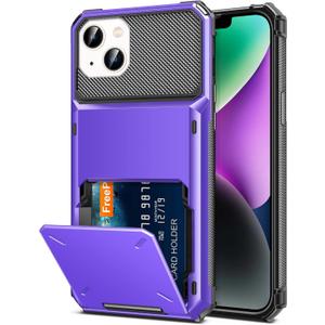 TITACUTE for iPhone 14 Plus Case Wallet 5 Credit Card Holder Slot Flip Cover Design Back Pocket Dual Layer Armor Anti-Scratch Hard Shell Hybrid TPU Protective Bumper 14+ 6.7 Purple, Purple 6.7,