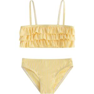 LIZENS Girls Two Piece Striped Bikini Set Swimwear Flounce Ruffle Trim 2-12Years Beach Bathing Swimsuit (6-7 Years, Yellow)
