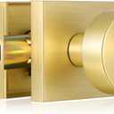 HIMEETIME Gold Door Knob Interior,Passage Rectangle Modern Door Knobs,Heavy Duty Square Door Knobs Modern Door Handle for Hall Closet, Satin Brass