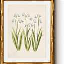 Classic Lily of the Valley Flower Canvas Print Gold Bamboo Textured Frame and White Mat, 11x14 Acrylic Panel Protection Framed Botanical Illustration Artwork, Farmhouse Modern Bedroom Decor