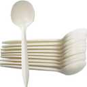 T Legend Eco-Friendly 100 Pack Cornstarch Soup Spoons, Ivory Large Capacity 5.3" Disposable Spoons for Hot Soup Milk Shake Salad etc.