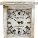 Rustic White Distressed Wood Mantel Clock, Silent Quartz Roman-Numeral Shelf/Fireplace Table Clock for Living Room & Home Dcor