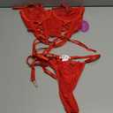 Avidlove Women's Lingerie 4 Piece Garter Lingerie Floral Lace Bra and Panty Sets with Underwire S-XXL (A-ture Red)