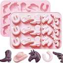 Cowboy Chocolate Molds Silicone, Western Themed Molds with Cowboy Hat, Boot, Horse, Saddle for Candy, Cakesicle, Cupcake, Jello, Ice Cube, Candle & Party Decorations (Pink-2PC)