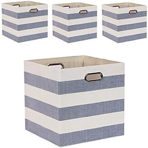 Fboxac Cube Storage Bins 13×13 Fabric Foldable Box with Handles, Collapsible Organization Basket Set of 4 Large Capacity Drawer for Closet Shelf Cabinet Bookcase Bedroom, Grey-white Stripes