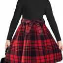 Arshiner Girls Dresses Long Sleeve Rib Knit Plaid Patchwork Belted Dress with Pockets (4, Black / Red Plaid)