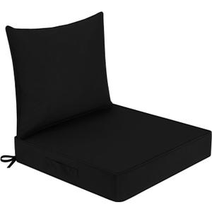 downluxe Waterproof Outdoor Chair Cushions 24x24, Outdoor Cushions for Patio Furniture with Removable Cover, Outdoor Deep Seat Patio Cushion Set with Backrest for Sofa, Couch and Patio Chairs, Black