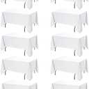 Dailyset 10-Pack White Tablecloths for Rectangle Tables, 60 x 120 Inches, Stain-Resistant Polyester Fabric for 6 Foot Tables - Washable Table Covers for Weddings, Banquets, Birthday, Parties, Events