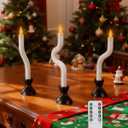 COOLWUFAN Window Candles with Remote Timer, 3 Pcs Flameless Taper Candles Battery Operated with Black Holder, Realistic LED Flickering Flame Dripless, Christmas Decorations Indoor for Home Party Fall