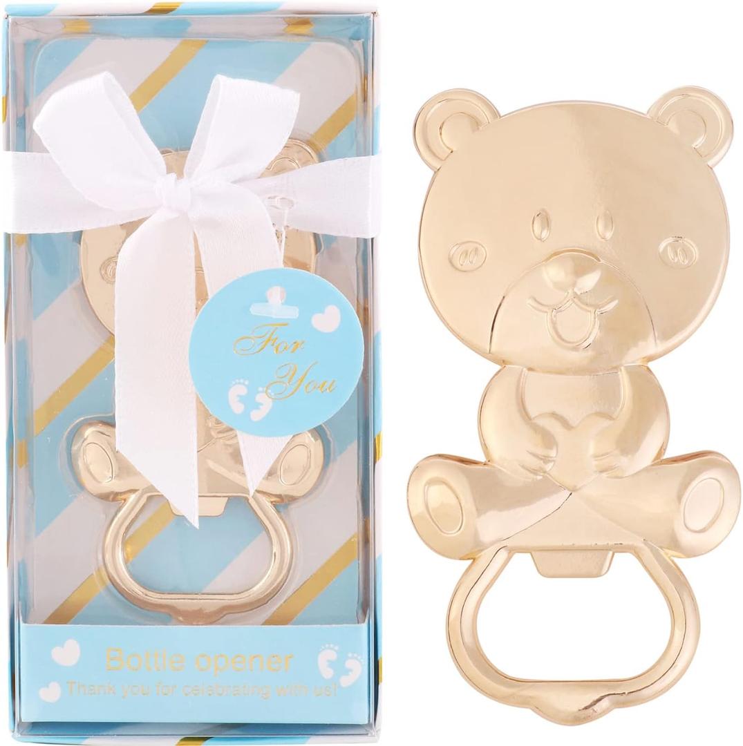 24 Pack Bear Bottle Opener for Baby Shower Favors, Metal Beer Opener for Guests, Party Souvenirs/Decor/Gift Supplies (Blue)