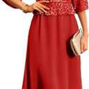 GRACE KARIN Mother of Bride Dresses 2025, 3/4 Sleeve Sequin Dress Maxi, Elegant Wedding Guest Dress Formal Cocktail (Small, Red)