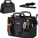 TICONN Heavy Duty Tool Bag with Multi-Pockets, Portable Tool Box Organizer Storage Bag, with Adjustable Shoulder Strap and Ergonomic Handle (Black, 12" Standard Base)