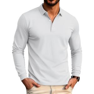 MAGCOMSEN Men's Polo Shirt Long Sleeve Golf Shirts Quick Dry Lightweight 3-Button Performance Work Fishing Athletic (Large, White)