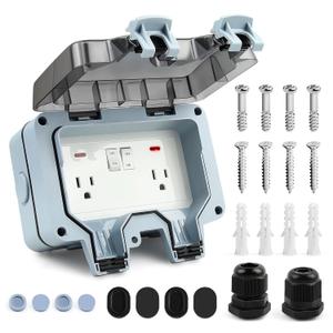 Delgada Outdoor Electrical Outlet with Switch and LED Indicator 15A 110-250V Waterproof Power Socket Box Outside Plug Receptacle with Cable Glands for Garden Parking Lot Lawn Courtyard