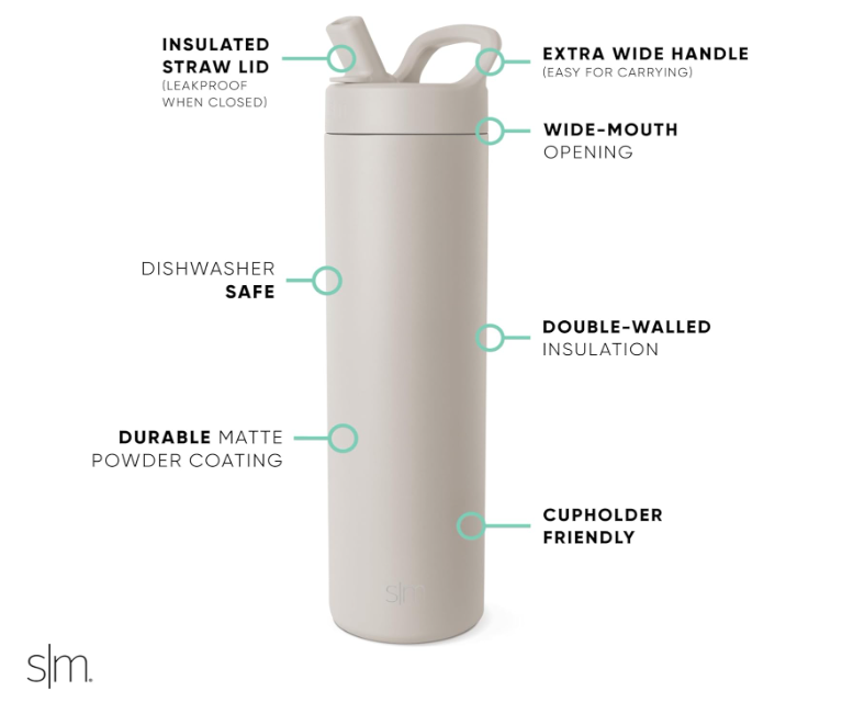 Simple Modern Water Bottle with Straw lid | Insulated Stainless Steel Thermos | Reusable Travel Water Bottles for Gym & Sports | Leak Proof & BPA Free | 24oz, Almond Birch