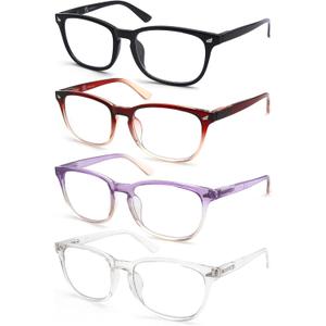 Blue Light Blocking Reading Glasses for Women Stylish Lightweight Square Readers +0.75 Blue Rays Cheaters Glasses 4 Pack w/Spring Hinges Comfortable Fit