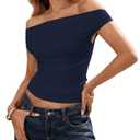 Vidifid Women Off Shoulder Tops Sleeveless Polka Dot Floral Print Shirts Y2K Going Out Casual Crop Tops Streetwear (Blue, M)