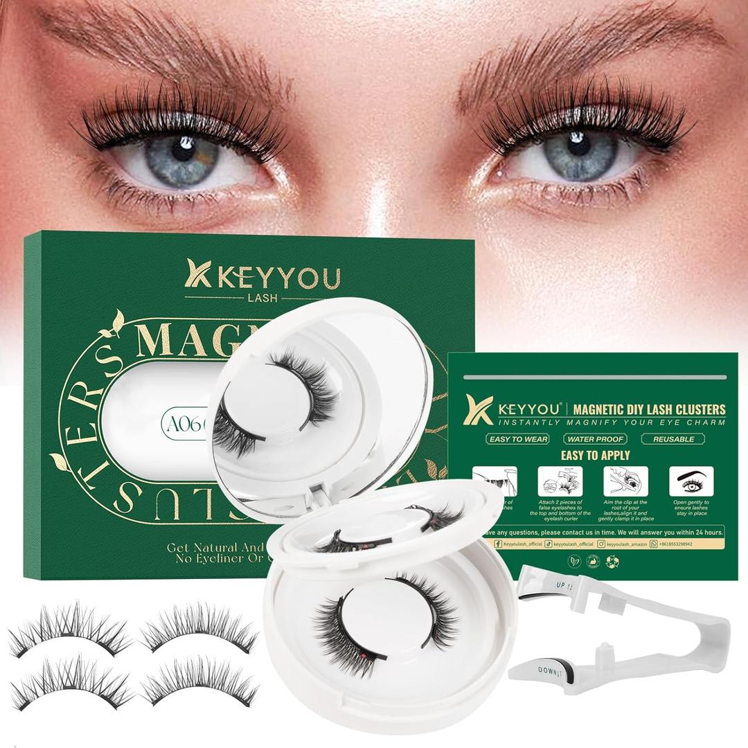 KEYYOU Reusable Magnetic Eyelashes 2 Pair with Applicator No Glue Needed 3D Natural Magnetic Lashes, Easy to Apply & Long Lasting for Daily Use & Events(A06+A09)