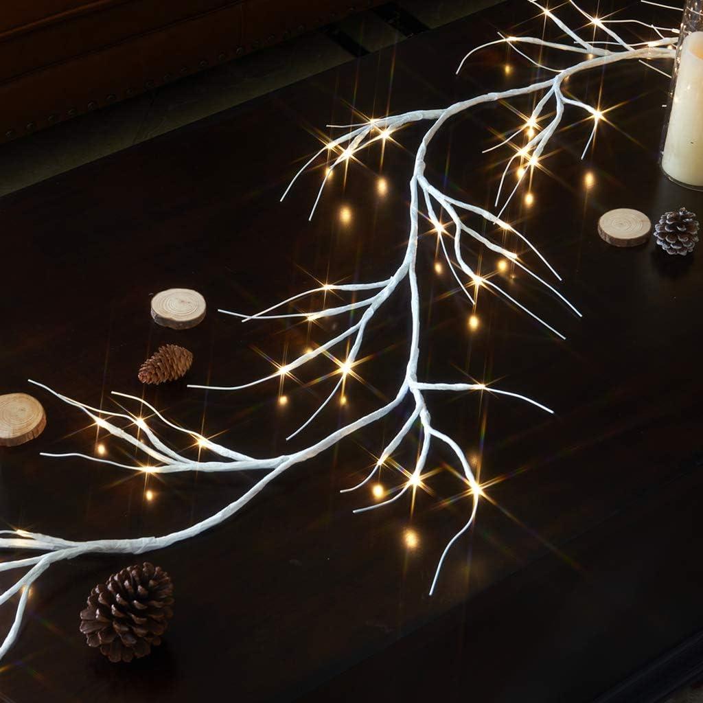 EAMBRITE White Garland Lights, 6 FT 48 LED Lighted Twig Garlands Plug in, Outdoor Garland Waterproof Christmas Decorations for Fireplace Mantle Mantel Indoor Outdoor Use