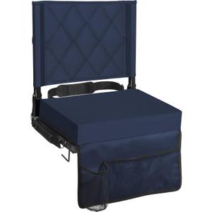 Sheenive Stadium Seats for Bleachers with Back Support, Bleacher Seats with Backs and Cushion Wide, Padded Portable Folding Comfort Stadium Chair with Shoulder Strap, Navy Blue 2 Pack