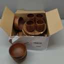 Maxdot 24 Pcs Acacia Wood Dinnerware Set, Round Wooden Plates, Solid Wooden Bowls and Tea Cups, Acacia Wood Tableware Supplies, Lightweight for Dishes Snack, Dessert, Set for 4