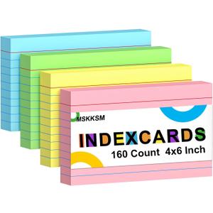 3 x Colored Index Cards 4x6 Inch 160 Count Ruled Index Flash Cards for Studying | Lined Colored Index Note Cards 4 x 6 with Colorful, Heavy Colored Flashcards 4x6 Notecards for Office, School, Home
