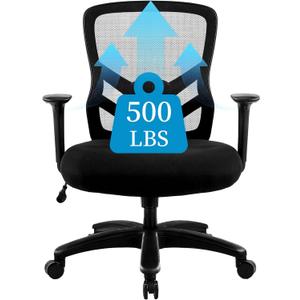 YFO Big and Tall Office Chair 500LBS - Computer Desk Chair with Adjustable Lumbar Support, Heavy Duty Ergonomic Mesh with 360 Rotation 4D Arm and Extra Wide Comfty Seat, Quiet Wheels for Adults, Black