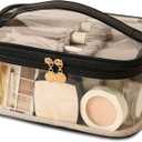 Large Clear Makeup Bag Big Cosmetic Bags Waterproof Toiletry Orangizer with Handle Transparent Toiletries Case Travel Pouch for Women Girls Daily Beauty Purse Essentials Skincare Make up Bag Black
