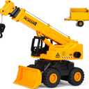 haomsj 2-in-1 Toy Crane Bulldozers Construction Set Trucks for Boys Age 3-5, Excavator Lifting Crane Toys with Light and Sound for Kids Ages 3 4 5 6 Years Old