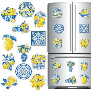 Zonon 12 Pcs Refrigerator Diamond Painting Magnets Easy Diamond Art Painting Magnetic Stickers Kits Fridge Magnets for Adults DIY Home Decors(Blue Lemon)