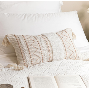 Decorative Lumbar Throw Pillow Cover 12x20 Cream Neutral White Rectangular Boho Accent Pillowcase Farmhouse Cushion for Couch Sofa Bedroom Living Home Décor (Cover ONLY, Pack of 2)