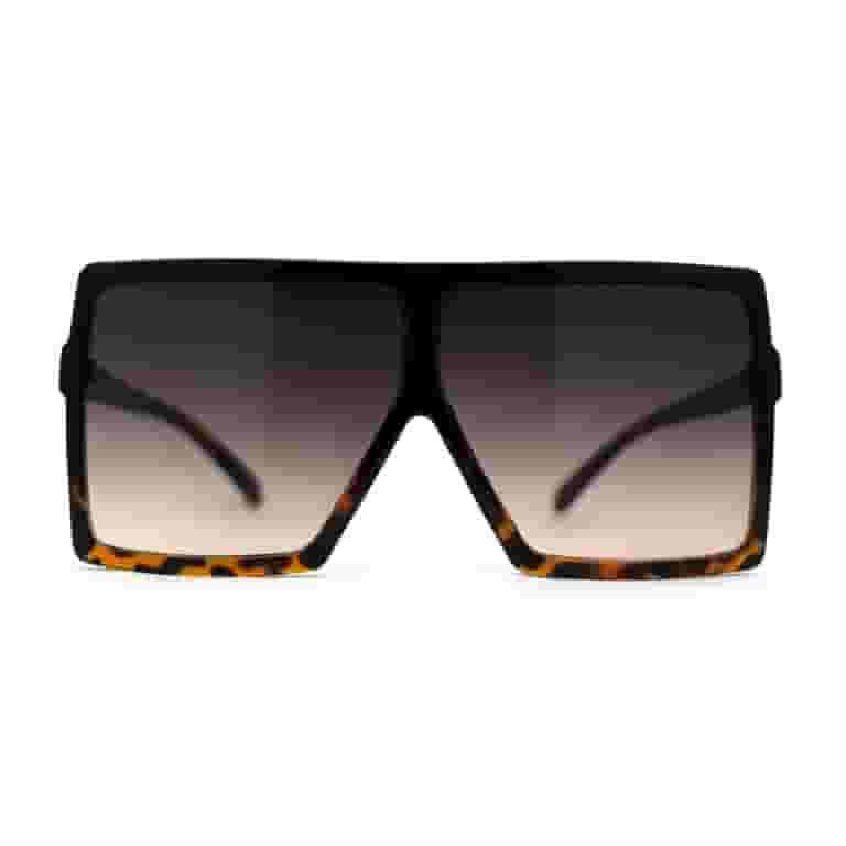 Flat Top Mobster Square Rectangle Oversize Plastic Sunglasses Black Tortoise Smoke