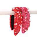 3 x 2 Pack Valentine's Day Headband for Women Pearl Rhinestone Crystal Jeweled Embellished Ladies Wide Top Knot Pink Red Makeup Hair Hoop Accessory Holiday Party Costume Decor Prezzie