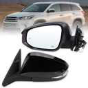Left Driver Side Mirror Compatible With 2014-2019 Toyota Highlander With Manual Folding Power Glass Heated Turn Signal Blind Spot Black Replaces #87940-0E272 TO1320361 (7Pins)