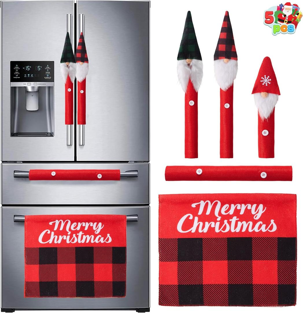 JOYIN Christmas Refrigerator Handle Covers Set of 5 Xmas Appliance Handle Covers for Kitchen Fridge Microwave Oven Dishwasher Decoration, Xmas Indoor Dcor, Xmas Home Decorations Party Favor Supplies