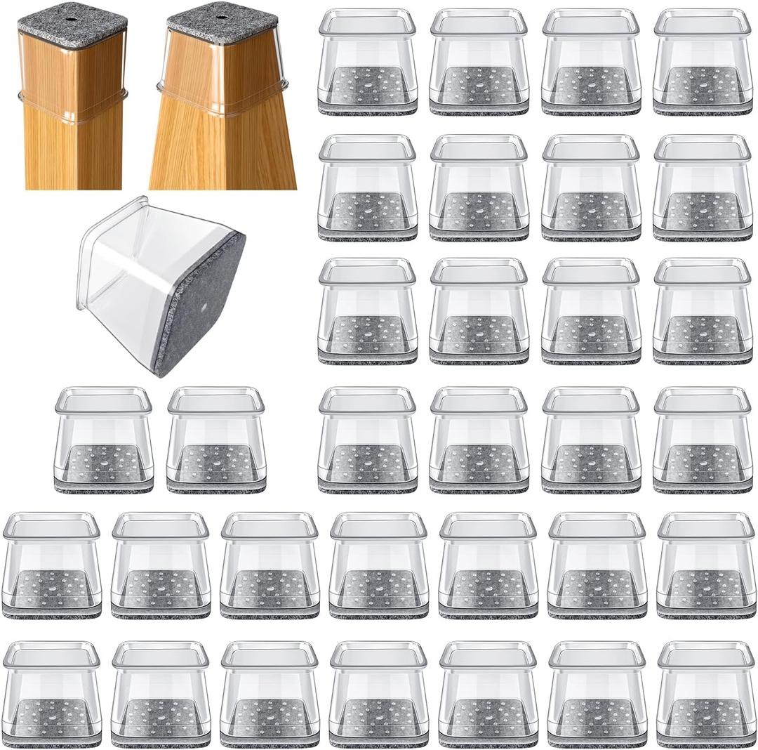 32 Pcs Square Chair Leg Protectors for Hardwood Floors,Felt Furniture Floor Protectors with Silicone Caps, Extra Large Size (Fits Chair Legs with Side Length: 1-5/8" to 2")