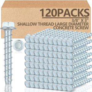 Tandefio 120 Pack 3/8" x 3" Concrete Screw Anchors Galvanized Large Diameter Heavy Duty Plated Concrete Anchors for Masonry Brick Anchoring Block Decking Framing Hex Drive