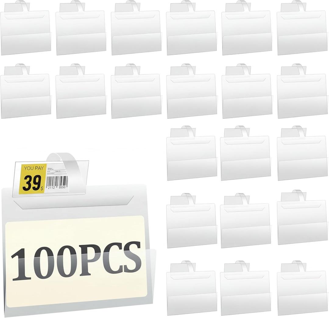 100 Pack Shelf Talker Sign Holder, Clear PVC Shelf Channel Wobbler Sign Holder Reusable Price Tags with Clip for Retail Store Supermarket Display, 3-1/2" by 5-1/2"