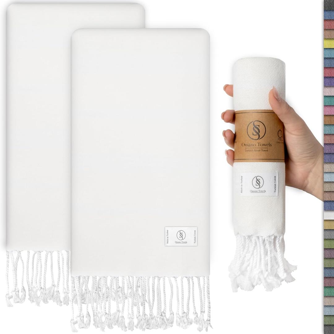 Decorative Turkish Hand Towels - Thin & with Fringe - Set of 2 (30" x 18") - for Powder Room & Kitchen - Multifunctional as - Kitchen Dish Cloths, Hand Towels for Bathroom, Face Cloths, Ecru