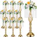 Unittype 9 Pcs Gold Wedding Centerpieces for Table Gold Crystal Flower Stand 19.3 inch Tall Vase with Chandelier Metal Flower Holders for Wedding Party Reception Dinner Tabletop Decorations